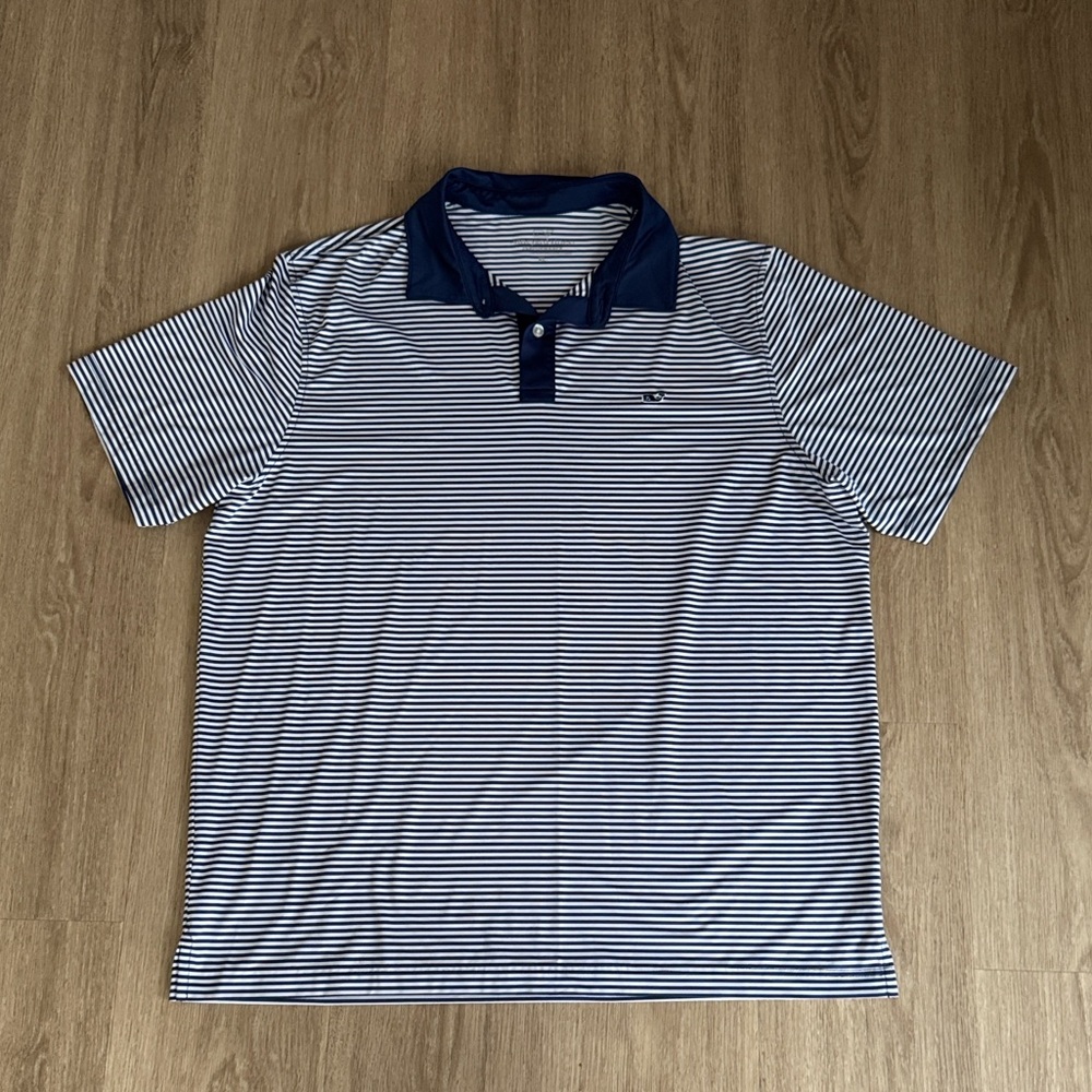 Classic Navy Striped Polo Shirt - Performance